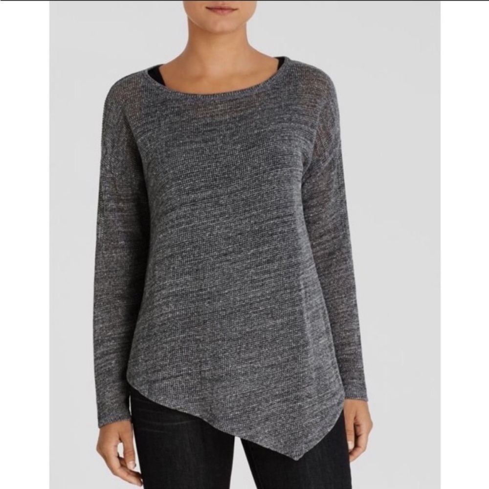 Eileen Fisher organic cotton blend knit asymmetrical meshTop Gray M